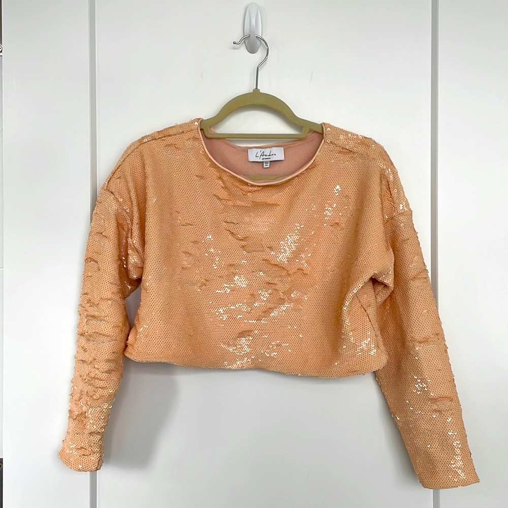L’Academie Cropped Sequined Sweatshirt Size XXS